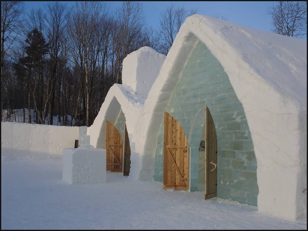 a past grand hall in the quebec ice hotel in Quebec City